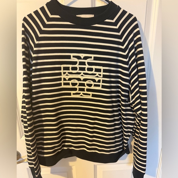 Tory Burch French Terry Striped Crew - Picture 1 of 7